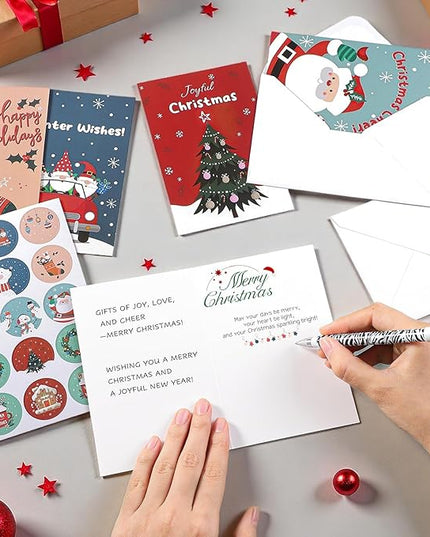 Thboxes 40 Pack Christmas Cards with Envelopes, 4x6 Inch Merry Christmas Cards, Funny Holiday Card with Envelopes & Stickers, 10 Assorted Designs Greeting Card for Xmas