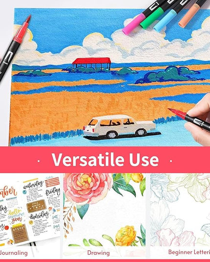 Dual Tip Markers, Brush Art Markers Set with Fine Tip and Brush Tip for Adult Coloring Book, Hand Lettering, Calligraphy & Drawing, Professional Art Supplies Kit for Adults (120 Colors)