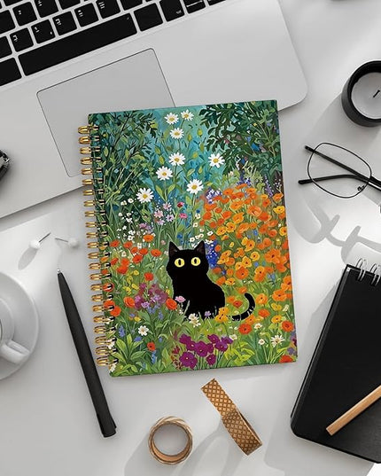 Cute Cat Notebook Journal Gifts for People Who Love Cats, Cat Gifts for Girls, Cat Lover Gifts for Women Men, Funny Black Cats Floral Spiral Notebook Notepad for School Supplies 5.5x8.3 Inch