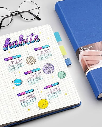 EMSHOI Graph Paper Notebook - 256 Pages A5 Graph Notebook/Journal, Square Grid Notebooks for Work, 120gsm Thick Paper, Executive Hardcover Leather, Inner Pocket, Pen Loop 5.75'' × 8.38''-Blue