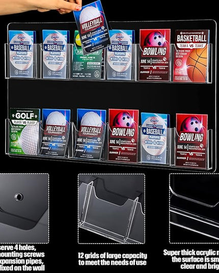 Eersida Acrylic Brochure Pamphlet Holder Brochure Display Stand Business Tri Fold Multi Slot Holder Rack Wall Mount Clear Pocket Space Saver for Flyer Literature Menu Advertise(12 Pockets)