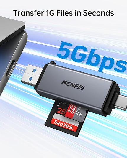 BENFEI SD Card Reader, USB C to SD Micro SD Card Memory Card Adapter Dual Slot Compatible with iPhone 15 Pro/Max, MacBook Pro/Air 2023, iPad Pro, iMac, S23, XPS 17, Surface Book 3 and More