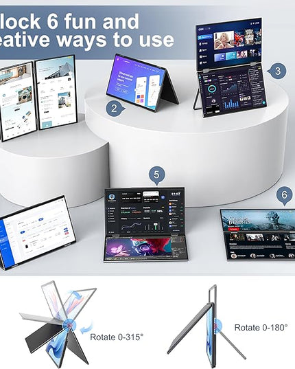 InnoView 15.6" FHD Dual Portable Monitor | All-in-One Foldable & Stackable Design | 315° Screen Adjustment & 180° Stand | USB-C/HDMI Travel Monitor for Laptop, Mac, Windows