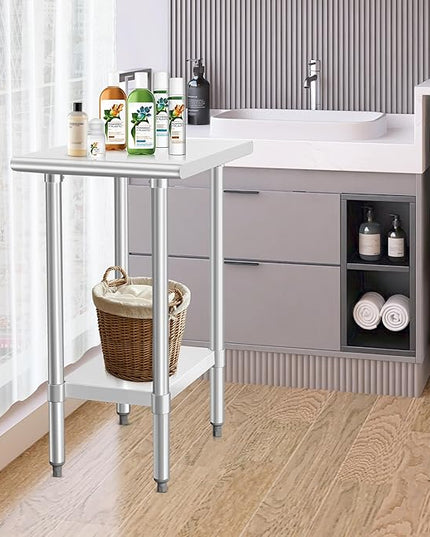 HARDURA Stainless Steel Table 24X18 Inches with Undershelf and Galvanized Legs NSF Heavy Duty Commercial Prep Work Table for Restaurant Kitchen Home and Hotel