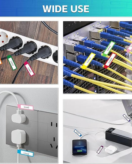 360PCS Cable Labels, 12 Colors Waterproof Cable Tags Wire Cord Label for Electronics Cable Management, Self Adhesive Color Border Cord Labels for Laser Printer and Handwriting