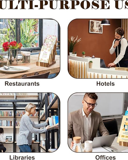2 Pack 4 Tier Acacia Wood Brochure Holder Stand 6 x 9 inchLiterature Holder Flyer holder for 5.5 x 8.5 inch 5 x 7 inch Booklets Pamphlets Menus Magazines Multi Purpose Organizer