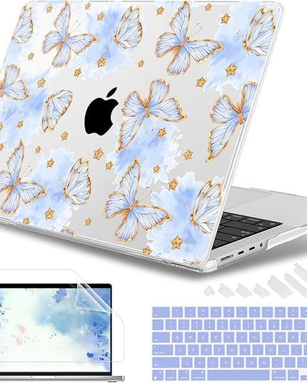May Chen Case for MacBook Pro 14 inch, Models A2442 A2779 A2918 A2992 A3401 A3185 A3112 A3434, M1 M2 M3 M4 M5 Chip (2021-2025 Release), Plastic Hard Shell Case with Keyboard Cover, Blue Butterfly