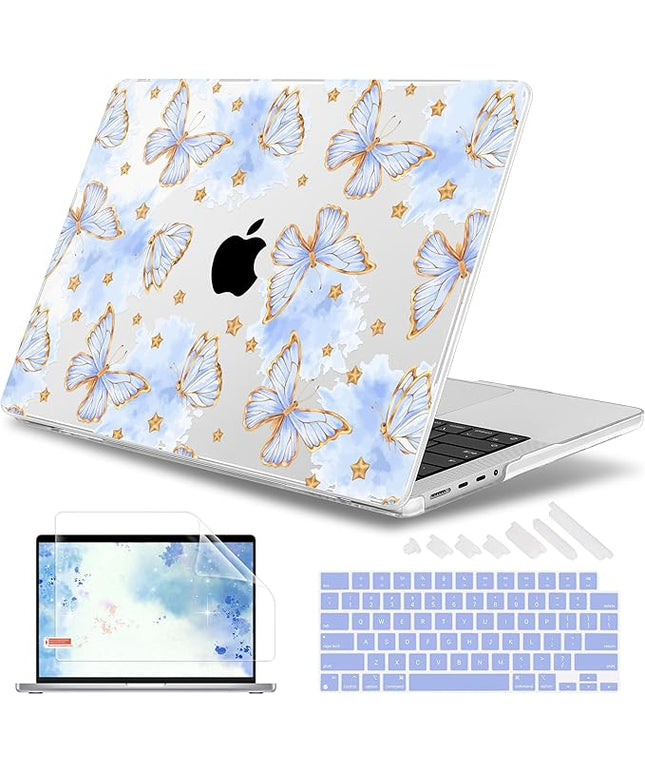 May Chen Case for MacBook Pro 14 inch, Models A2442 A2779 A2918 A2992 A3401 A3185 A3112 A3434, M1 M2 M3 M4 M5 Chip (2021-2025 Release), Plastic Hard Shell Case with Keyboard Cover, Blue Butterfly