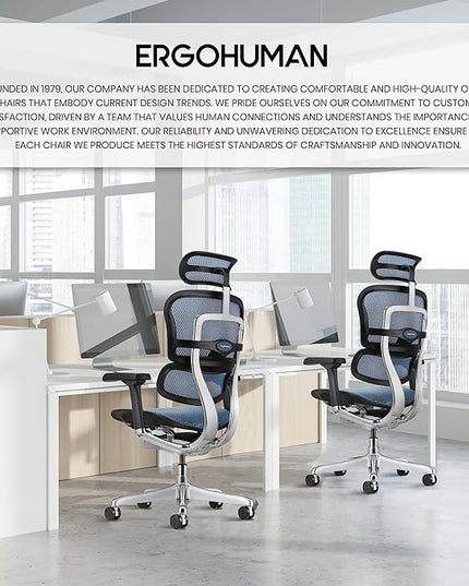 Ergohuman Eurotech ME7ERG GEN2 High Back Mesh Office Chair with Tilt Tension Control, Tilt Lock, Back Angle, Back Height, Synchro Tilt, Seat Height, Seat Depth, and Arm Height Adjustments, Blue