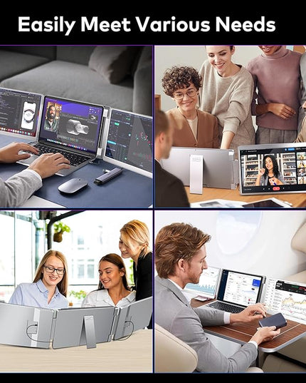 FOPO 14" Triple Monitor Laptop Screen Extender-FHD 1200P 16:10 Laptop Screen Extender, Left Screen 360° Flip Portable Monitor for 12-16.5" Laptops with HDMI/USB-C, Plug & Play - S7