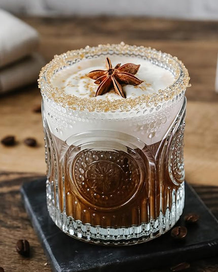 Ribbed Retro Arch Floral Clear Drinking Glasses Set of 6, (10 oz) Vintage Glassware Set by Kate Aspen| Cocktail Glass Set, Juice Glass, Water Cups | Great Hostess Gift & Gift for New Home Owners