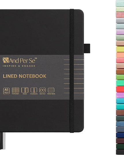 &And Per Se Lined Journal Notebook, 160 Pages, A5 5.7 x 8 inches College Ruled Thick Paper Notebook Journals for Writing, Hardcover Notebooks for Women Men Office School (1 Pack, Black)