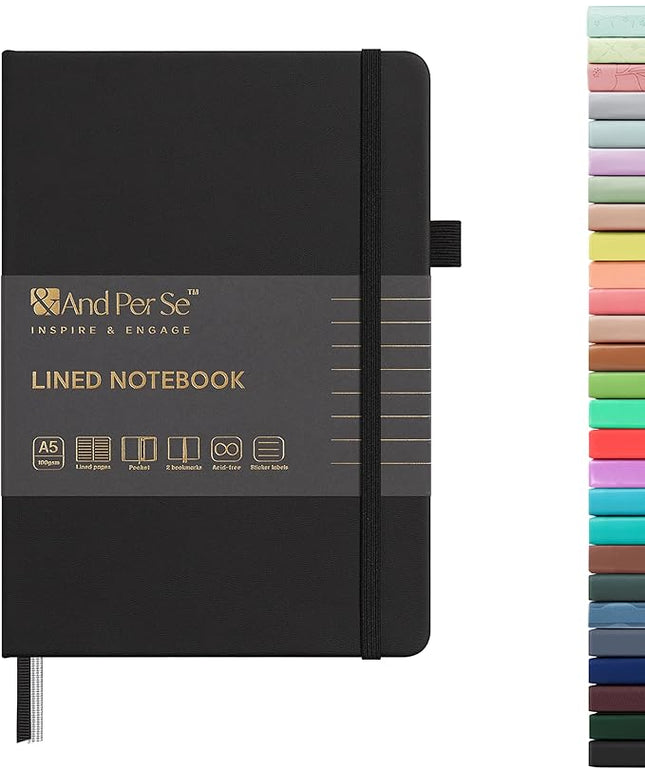 &And Per Se Lined Journal Notebook, 160 Pages, A5 5.7 x 8 inches College Ruled Thick Paper Notebook Journals for Writing, Hardcover Notebooks for Women Men Office School (1 Pack, Black)