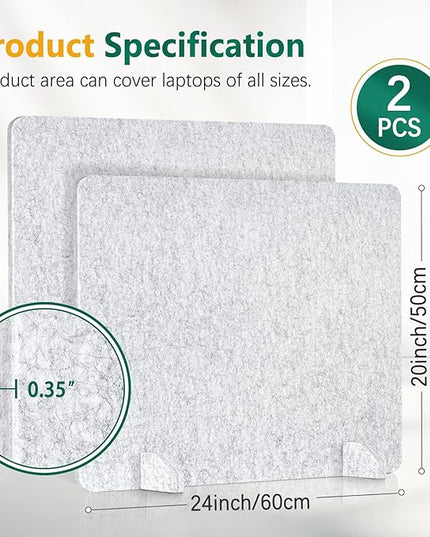 DOLLAR BOSS 2PCS Acoustic Desk Dividers 24" x 20", Soundproof Freestanding Privacy Panels for Table, Noise Reducing Desktop Partition for Office, Home, Classroom with 20 Pushpins,Light Grey