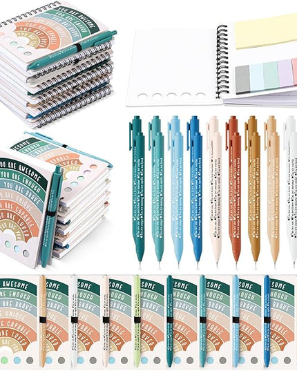Janlaugh 60 Pcs Mental Health Gifts for Women Men Includes 30 Mental Health Journal 30 Inspirational Ballpoint Pen Self Care Notebook with Sticky Note Mood Tracker Boss Day Gifts for Coworker Employee