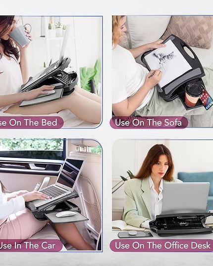 EHO Portable Lap Desk with Cushion, Detachable Mouse Pad Tray and Phone Holder, Adjustable Laptop Stand with 5 Angles, for Home, Office, Sofa, Bed