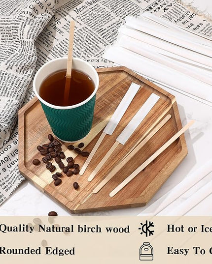 3000 Pcs Individually Wrapped Wooden Coffee Stirrers, Disposable Coffee Stir Sticks Round End Sticks Bulk Wood Stirrers for Cocktail Hot Drinks Restaurant Bar Home Office (7.5 Inch)