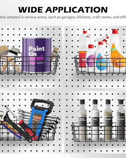 5-Piece Pegboard Baskets Set - Heavy Duty Peg Board Organizer Accessories Bin Set, Premium Black Metal Wire Baskets Tool Shelves, Wall Mount Storage for Garage Workshop Craft Room