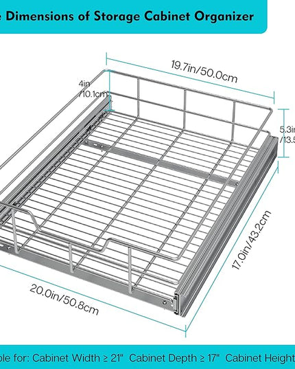 Pull Out Cabinet Organizer 20" W X 17" D, Slide Out Drawers For Kitchen Cabinets, Pull Out Drawers For Cabinets Capacity Heavy Duty Caddy, Cabinet Pull Out Shelves Chrome-Plated, Bathroom Pantry