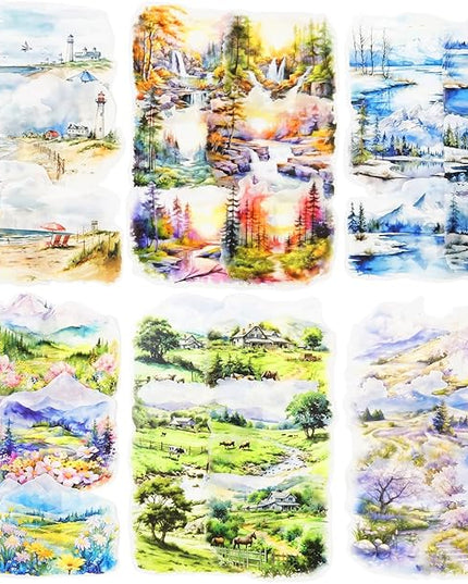 AuriicLeaf Large Scenery PET Sticker Set, 60Pcs Nature and Countryside Stickers for Scrapbooking, Journaling, DIY Crafts, and Art Supplies