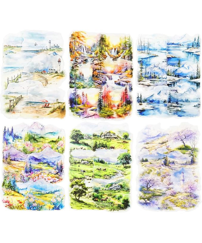 AuriicLeaf Large Scenery PET Sticker Set, 60Pcs Nature and Countryside Stickers for Scrapbooking, Journaling, DIY Crafts, and Art Supplies