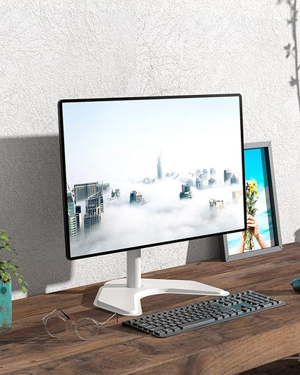 WALI Single Monitor Stand, Free Standing Desk Stand with Mounting Holes 75 to 100, Fully Adjustable Mount Fits One Screen up to 32 inch (MF001-W), White