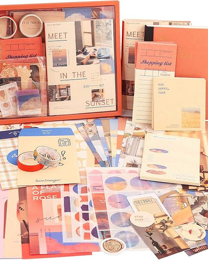 emmoolife 348 Pcs Scrapbooking Supplies Kit, Vintage Aesthetic Scrapbook Kit for Bullet Junk Journal, Stationery, A6 Grid Notebook, DIY Journaling Supplies, Birthday Craft Gift for Teen Girl Women