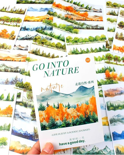 20 Sheets Nature Landscape Pre-Cut Journaling Stickers Book for Junk Journaling, Scrapbooking, Collage, Planner, Album, Transparent PET and Washi Stickers for Adults