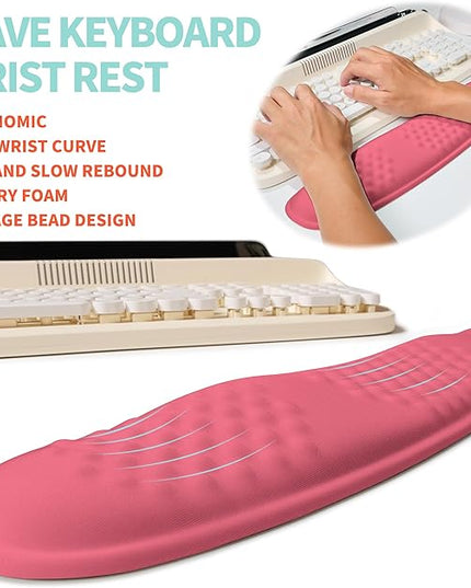 2-in-1 Ergonomic Set, Wave Rise Keyboard Wrist Rest and Massage Bulge Slope Mouse Pad Wrist Support, Cushion Memory Foam Integrated to Relieve Wrist Pain, Muskmelon Pink