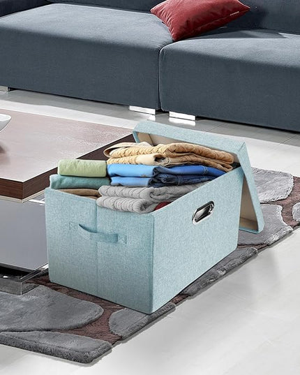 TYEERS Large Storage Bins with Lids, Collapsible, Washable, Fabric Storage Boxes for Organizing, 17.3x11.8x11.4 inches, 3 Pack, Aqua Spring