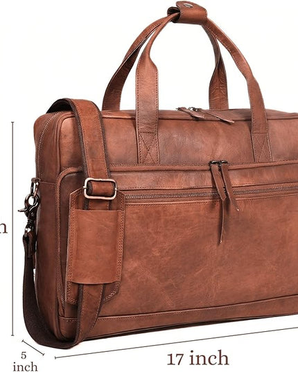 17-inch Genuine Leather Laptop Briefcase for Men and Women – Brown Leather Messenger Bag for Professional Work, Office, College & Travel Computer Laptop Bag