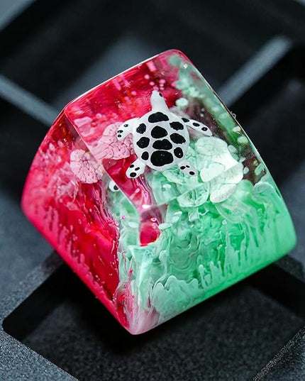 Sea Turtle Artisan Keycap Magenta Teal Coral Ocean R1 SA Profile Custom Sea Creatures Keycaps 1U ESC Handmade Gaming Resin Key Cap Cherry MX Switch Compatible Mechanical Keyboard Turtle Lover Gift