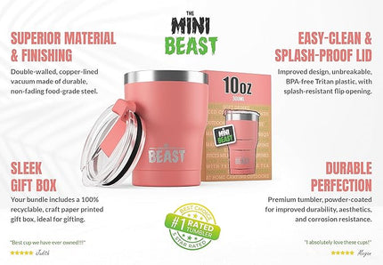 Beast 10 oz Tumbler Stainless Steel Vacuum Insulated Coffee Ice Cup Double Wall Travel Flask (Blossom Pink)