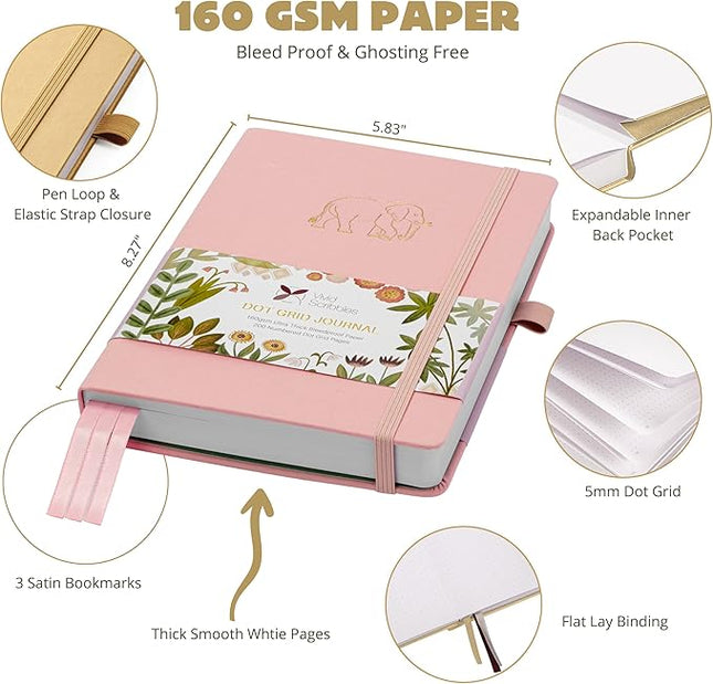 VIVID SCRIBBLES Dotted Journal Notebooks: Bullet Dotted Journal with 200 Numbered Dot Grid Pages, 160gsm Thick White Bleedproof Paper and 3 Sheets of Journal Stickers for Creatives
