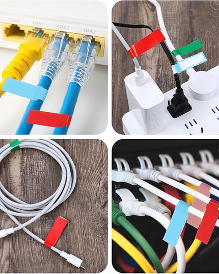 600 Pcs Cord Labels Tags, Color Coded P-Type Cable Labels Tags with Wrap-Around Design, Durable Cable Tag Label for Network Ethernet Audio Wire Organization and Identification