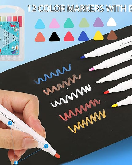 Ristpal 42 PCS Aesthetic School Supplies with Large Pencil Case, 12 Marker Pens with box, 5 Black Ink Gel Pens, 6 Mechanical Pencils Set, Sticky Notes, Complete Essentials Stationery Kit for Students
