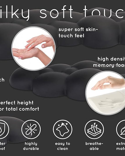 Qloud Cloud Wrist Rest Keyboard Wrist Rest for Computer Keyboard Pad, Cloud Keyboard Wrist Rest, Wrist Pad for Keyboard, Memory Foam, Non Slip Base, Comes with Mouse Pad - Matte Black