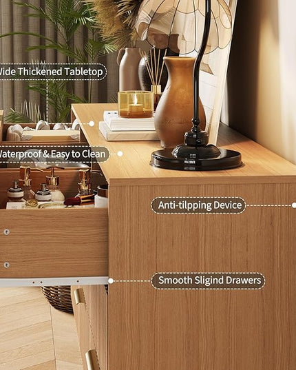 Garvee Fluted Dresser for Bedroom with 9 Drawers,63" Wide Modern Chest of Wooden Bedroom Chest with Metal Handle,Clothes Storage Organizer,Closet Dresser & TV Stand for Living Room,Hallway,Natural
