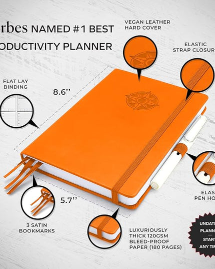 Smart Planner Pro – Undated Daily Planner – Small A5 – Achieve Goals & Increase Productivity – Weekly, Monthly, Work Sections, Organizer Diary with Back Pocket, 3 Satin Bookmarks & Pen Holder