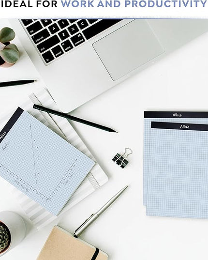Alitte Graph Paper Pad, Pack of 1, White Letter Size - 4x4 Quad Grid Paper, Easy-Tear Perforations, 8.5 x 11 Cardboard Backing - Graph Notepads for School, Office -50 Sheets per Pad