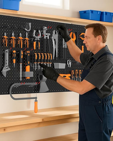 Ultrawall Metal Peg Board Panels with Hooks, Pegboard Wall Tool Organizer for Garage, 74pcs Peg Board with Accessories, 16"X12"
