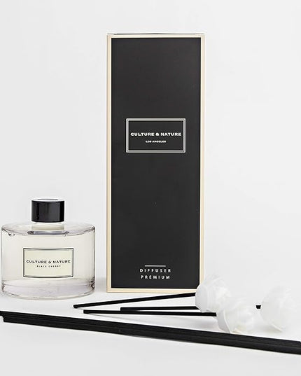 CULTURE & NATURE Reed Diffuser Set 6.7oz (200ml) Black Cherry Scented Diffuser with Sticks Home Fragrance Reed Diffuser for Bathroom Shelf Decor