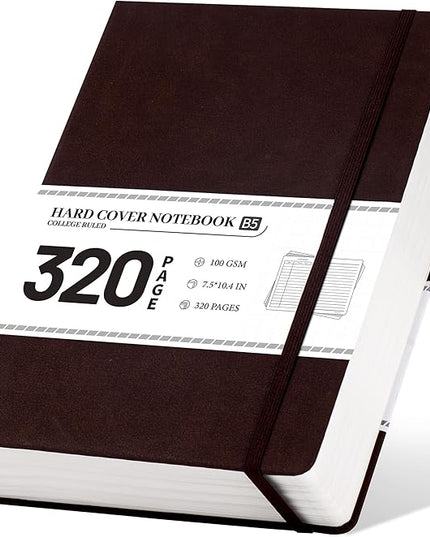 CAGIE B5 Journal Notebook for Men Women 320 Pages 100 GSM Paper Vintage Journaling Notebooks A5 Hardcover Leather Journals for Writing Travel Work Note Taking Diary, 7.6x10 in, Dark Brown