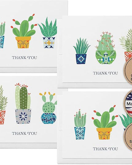 Twigs Paper Thank You Card Set - 12 Assorted Greeting Cards For All Occasions - Thank You Cards with Envelopes - Appreciation Cards - Eco Friendly - Made In USA - 5.5 x 4.25 Inch Size - Cactus Themed