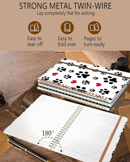 Spiral Journal Notebook, A5 Cute Notebooks for Women Men, College Ruled Hardcover Notebook for Work & Note Taking, 60 Pages Double-Wire Journals for Writing, White Cute Dog Paws