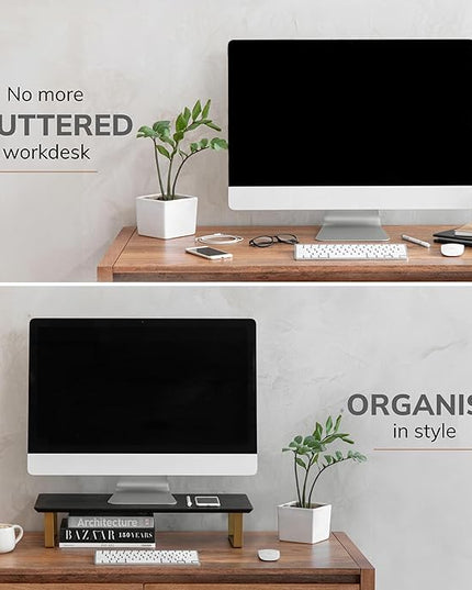 Anji Mountain Monitor Stand - Desktop Organizer & Laptop Riser, Ergonomic Monitor Riser, Space-Saving Monitor Stand for Desk, Durable Construction, Easy Assembly, Ideal for Home & Office,Black
