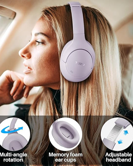 TOZO HT2 Hybrid Active Noise Cancelling Headphones, Wireless Over Ear Bluetooth Headset, 60H Playtime, Hi-Res Audio Custom EQ via App Deep Bass Comfort Fit Ear Cups, for Home Office Travel