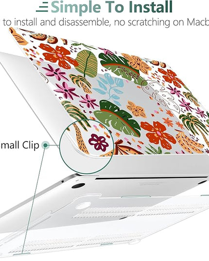 DONGKE Compatible with MacBook Pro 13 inch Case 2024 2023-2020 Release A2338 M2/M1 A2251 A2289 with Retina Display & Touch ID, Plastic Hard Shell & Keyboard Cover & Screen Film - Tropical Florals