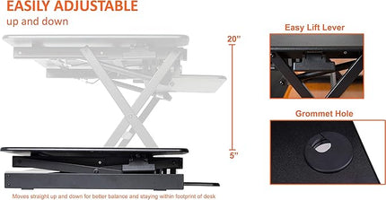 Lorell Deluxe Adjustable Desk Riser, Black, 20" Height x 38" Width x 24" Depth