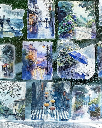Dwpetzo 90 Pieces Large Seasons Scenery Stickers for Journaling, Watercolor Sylte Transparent PET Stickers for Scrapbooking, Junk Journal Supplies, Collage, Scrap Book, DIY Crafts Arts